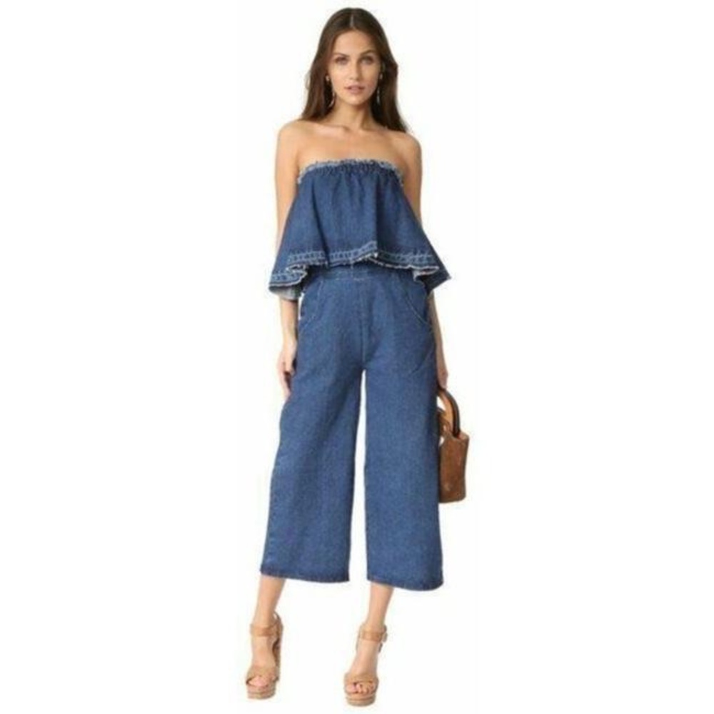 Anthropologie Hei Hei strapless denim jumpsuit